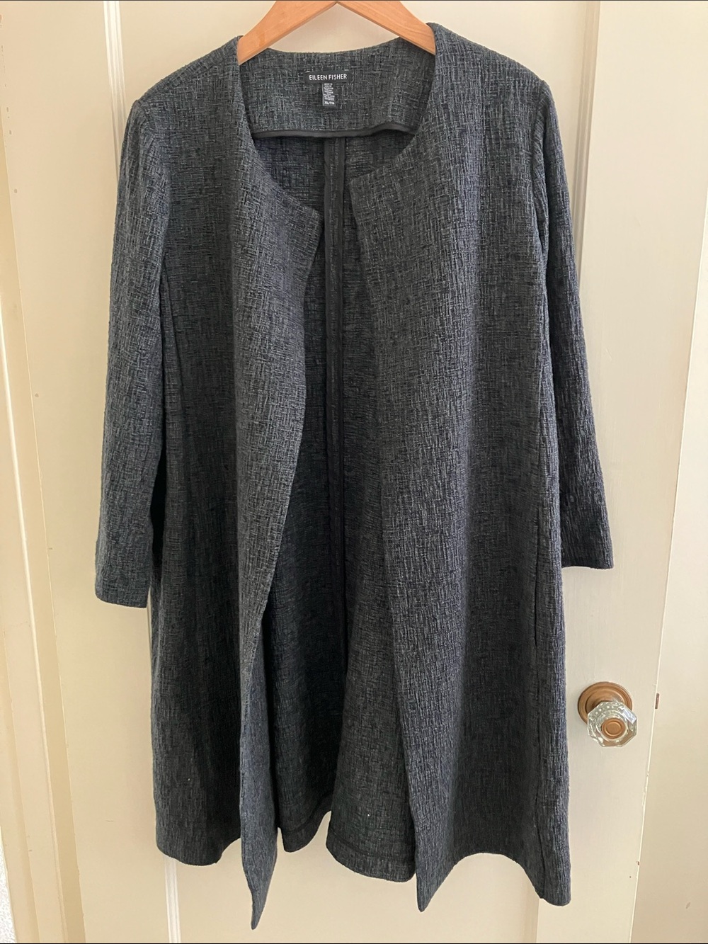 Eileen Fisher Charcoal Textured Open-Front Longline Jacket
